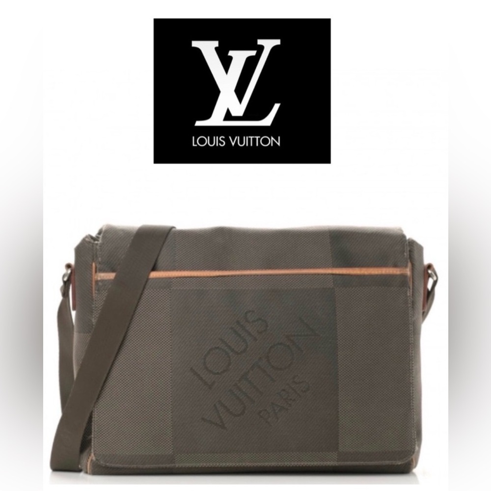 Louis Vuitton Damier Geant Terre Messenger Bag, Canvas Laptop Bag, Authentic